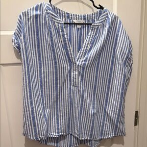 Time and Tru Blue and White Striped Split-Neck Tunic
